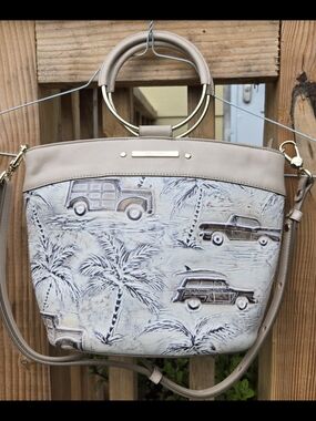 Brahmin Beige Palm-Print Top-Handle Shoulder Bag